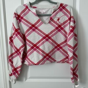 Colsie V neck Plaid Cropped Fleece Sweater